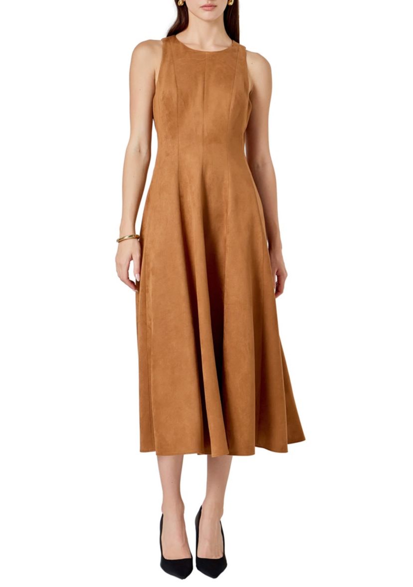 Faux Suede Midi Dress