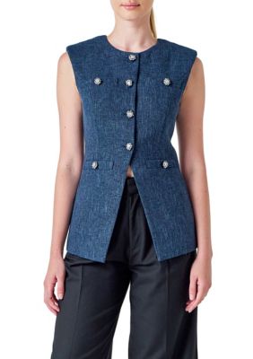 Endless Rose Women's Textured Fabric Long Vest, Navy Blue, Medium