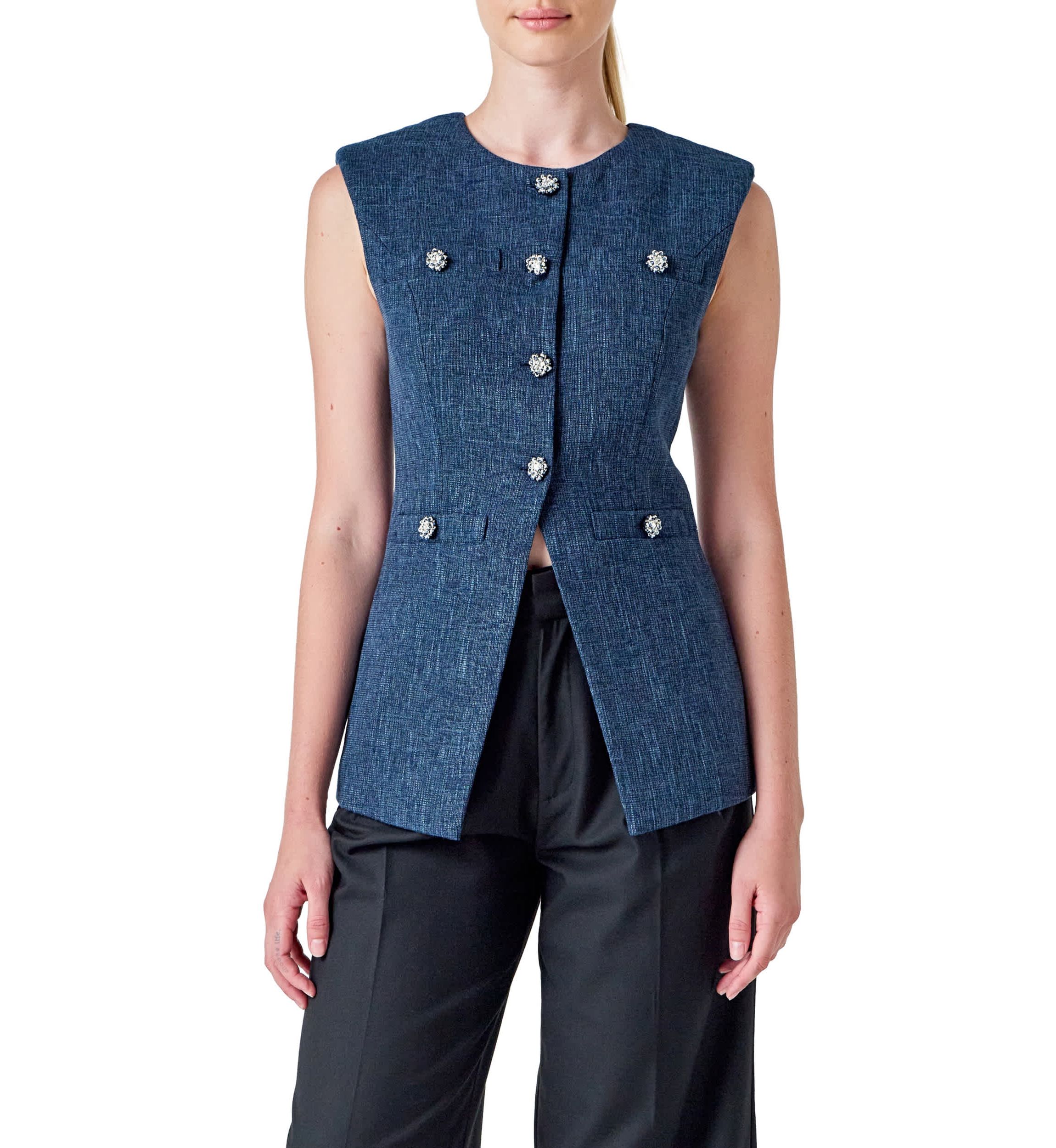 Textured Fabric Long Vest