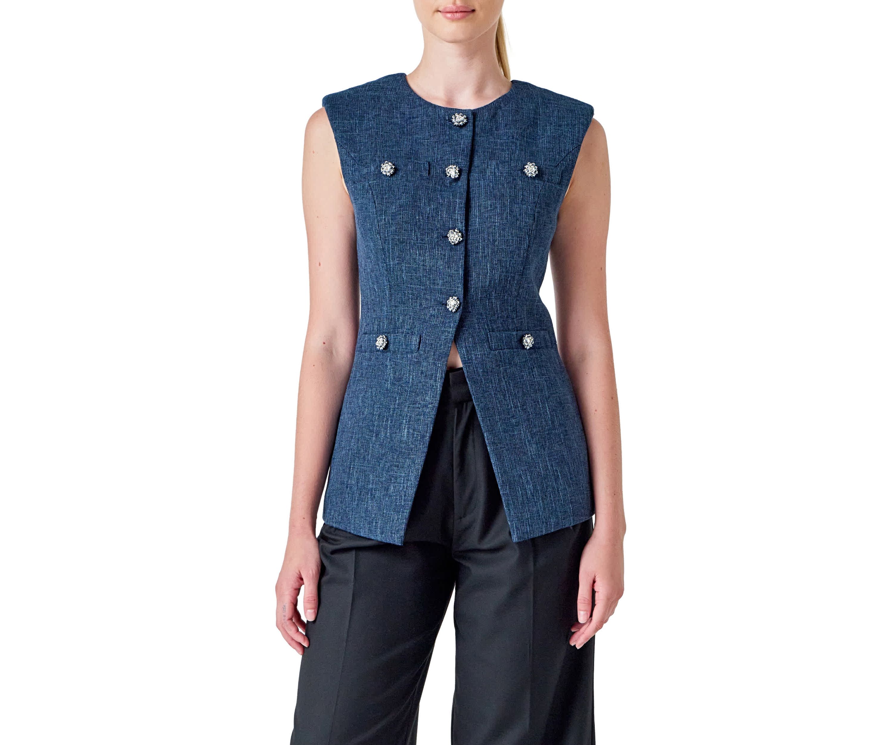 Textured Fabric Long Vest