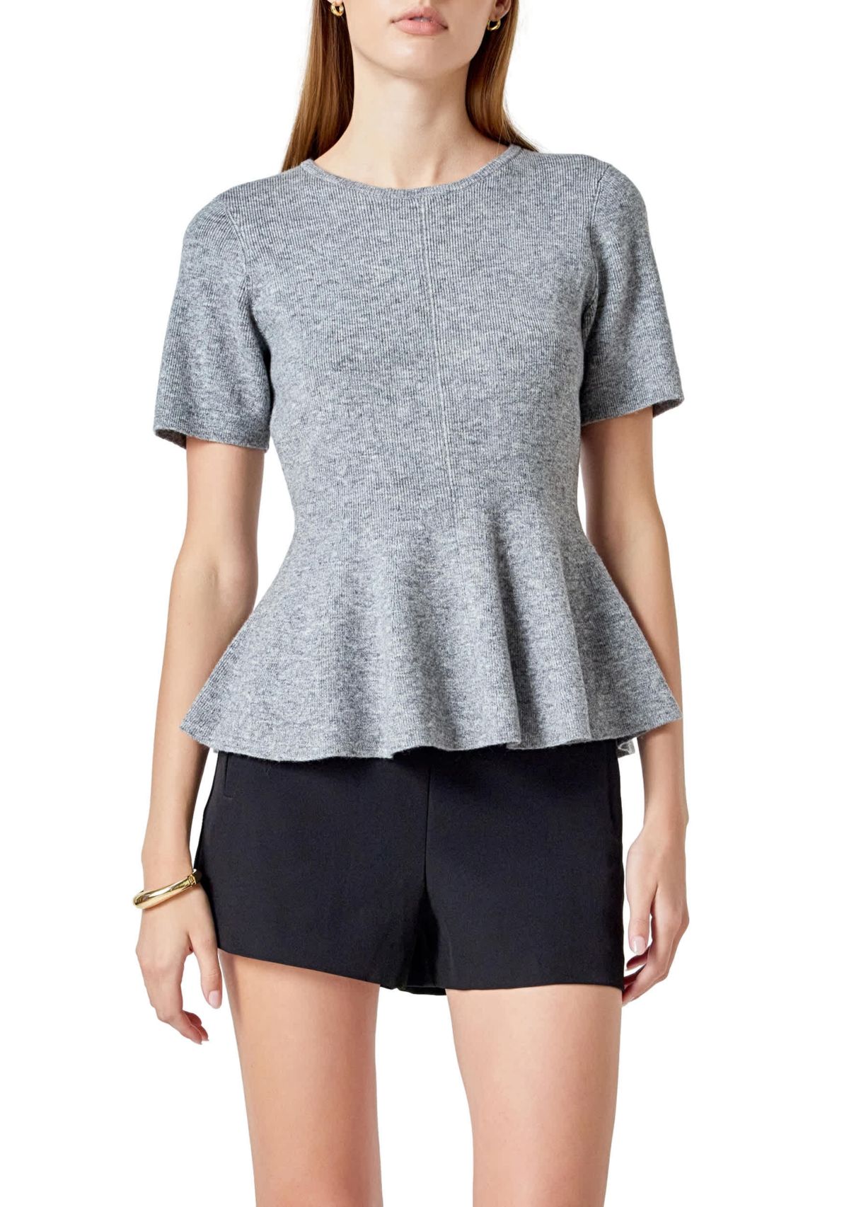 Wool Blend Peplum Sweater Knit Top