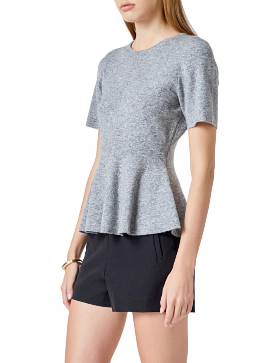 Wool Blend Peplum Sweater Knit Top