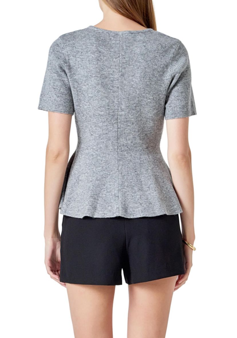 Wool Blend Peplum Sweater Knit Top