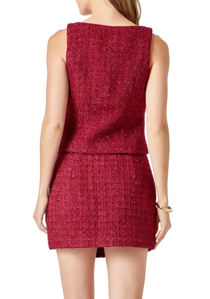 Tweed Scoop Neck Buttoned Top