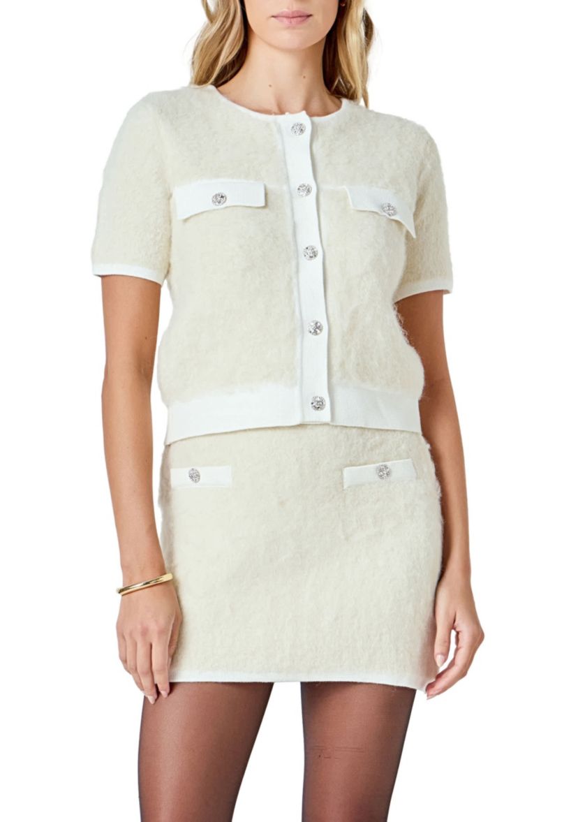 Round Neck Short Sleeve Cardigan Sweater