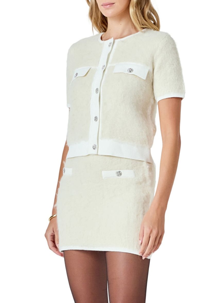 Round Neck Short Sleeve Cardigan Sweater