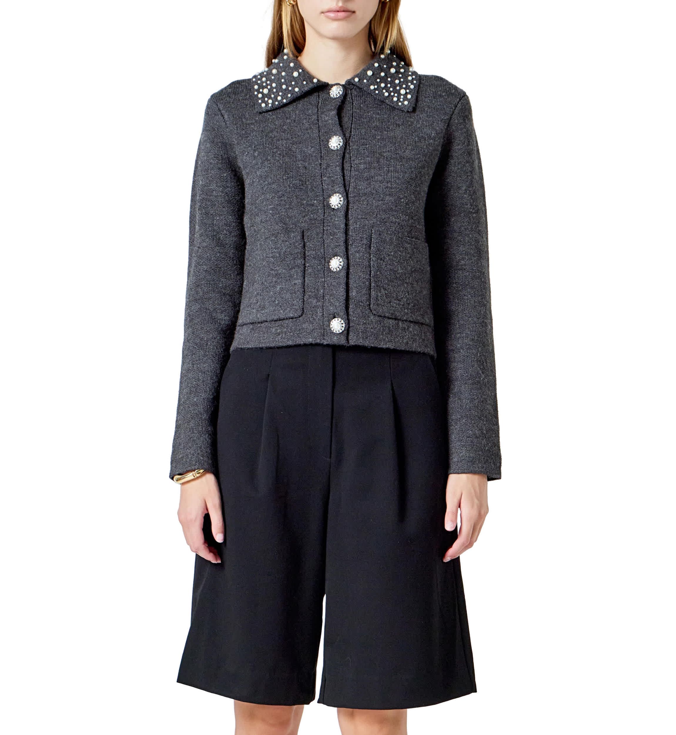 Pearl Embellished Collar Cardigan