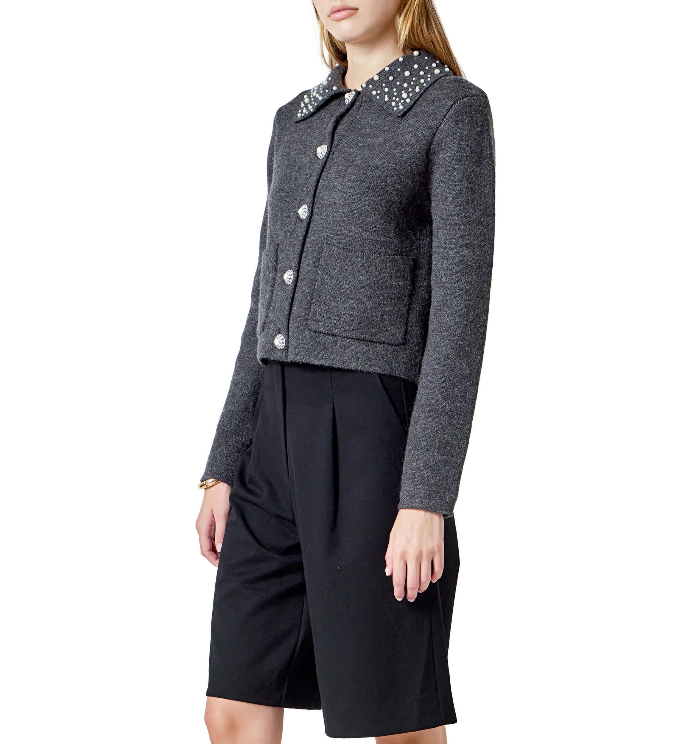 Pearl Embellished Collar Cardigan