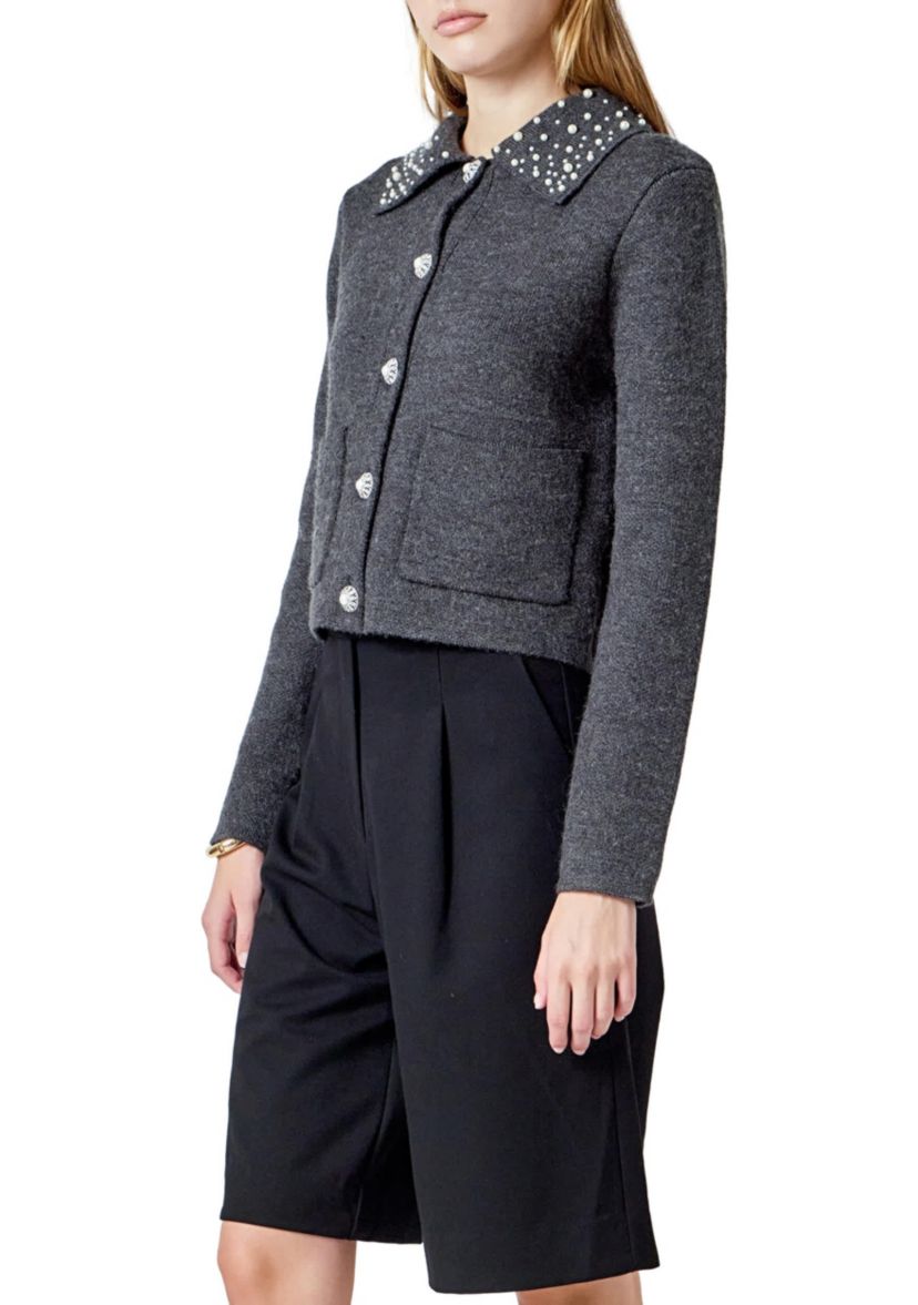 Pearl Embellished Collar Cardigan