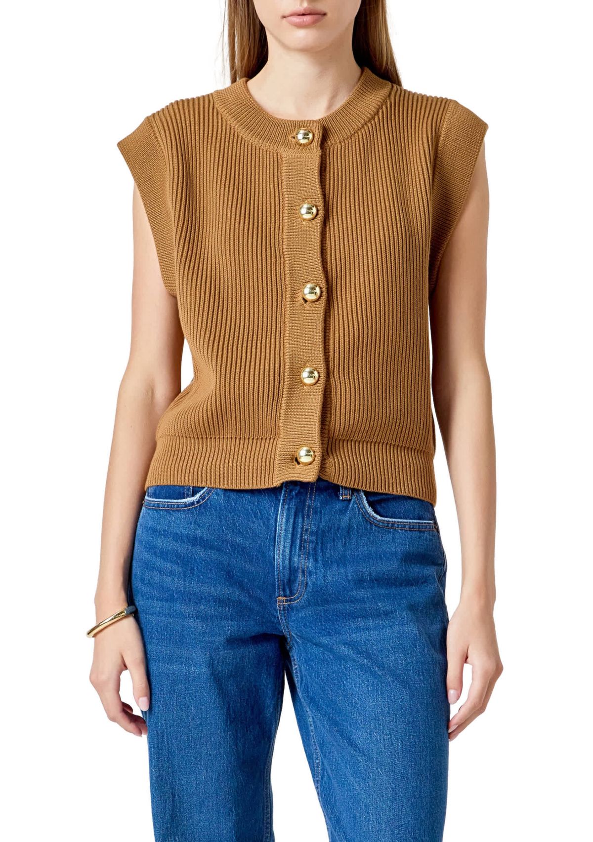 Sleeveless Knit Buttoned Vest Top