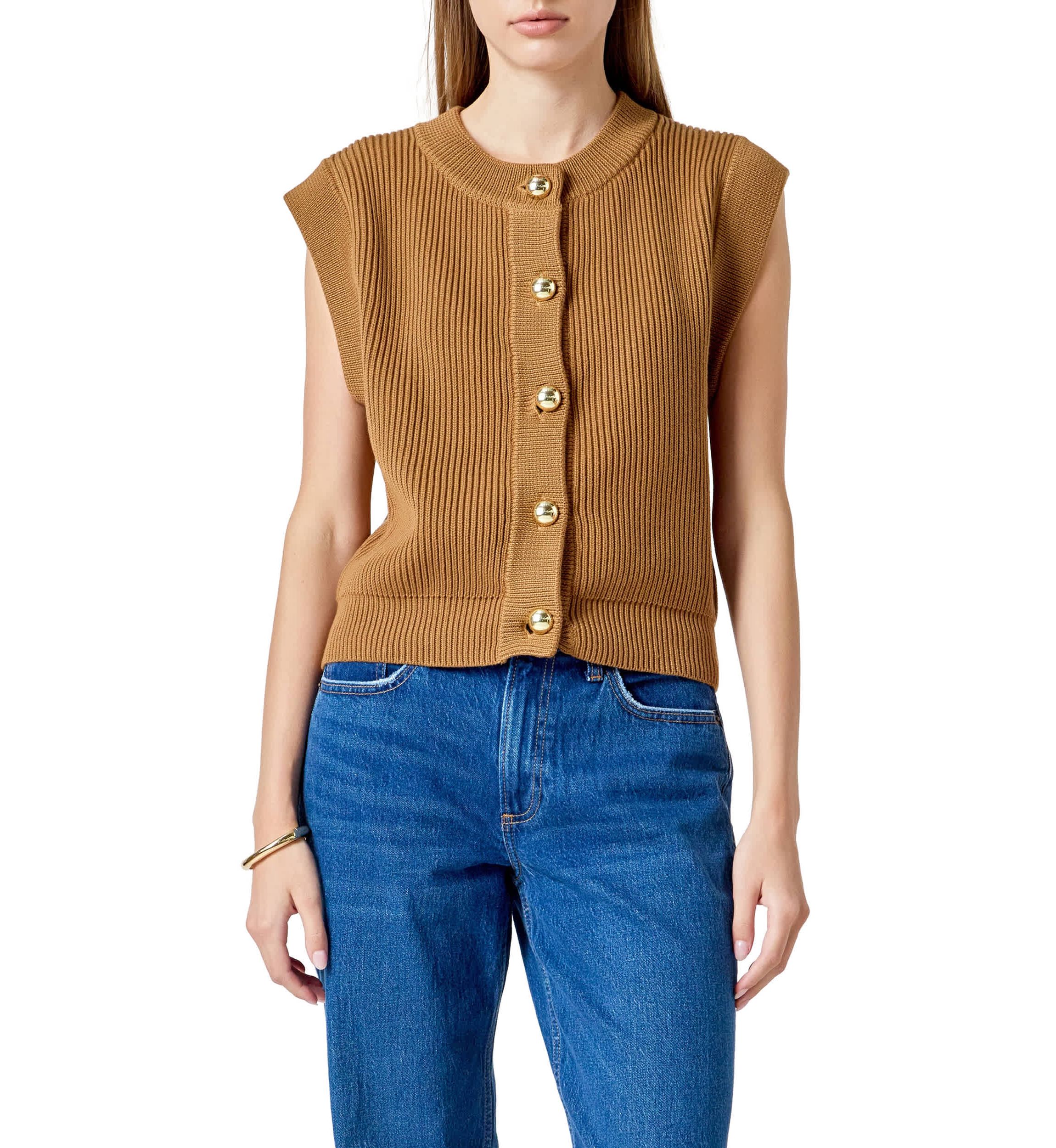 Sleeveless Knit Buttoned Vest Top