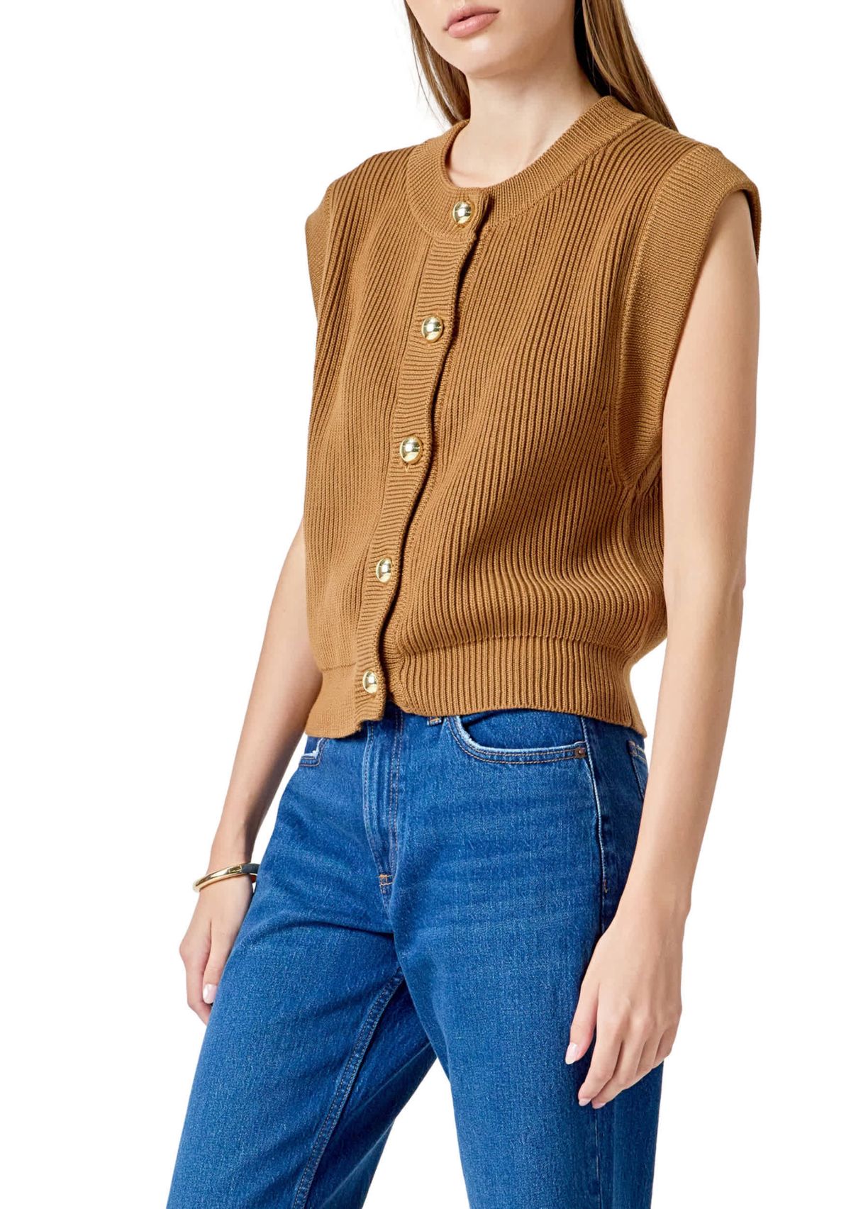 Sleeveless Knit Buttoned Vest Top