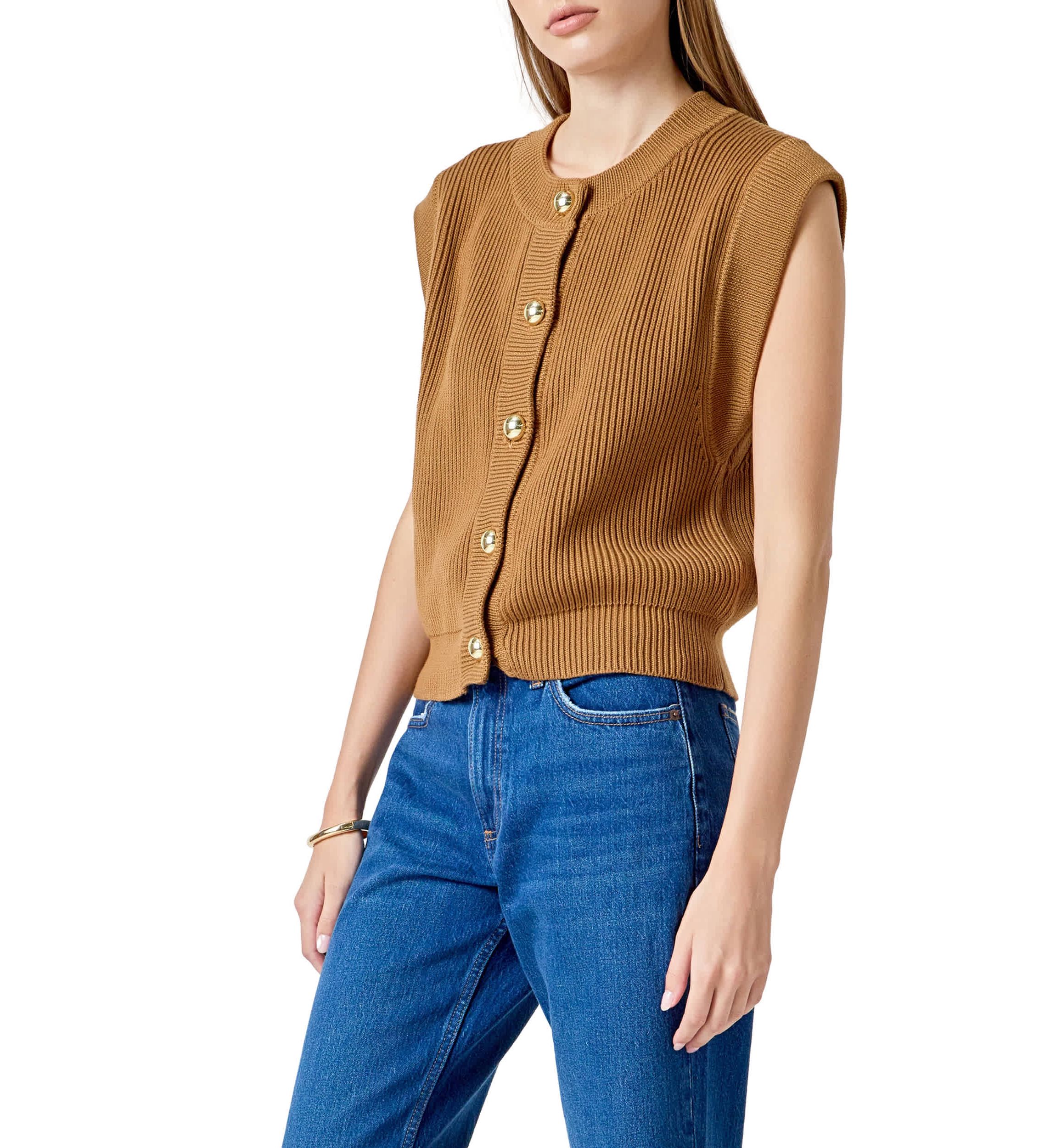 Sleeveless Knit Buttoned Vest Top