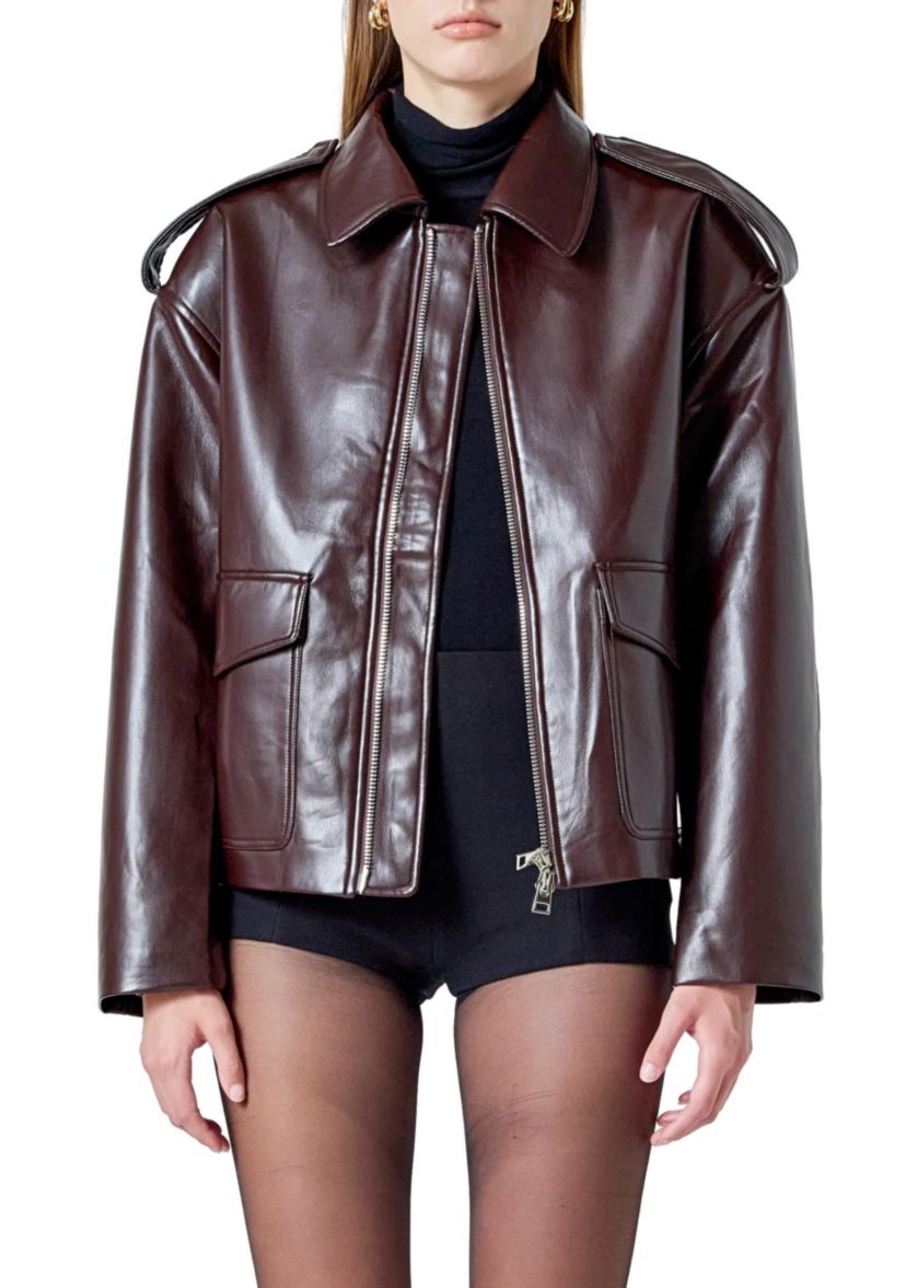 VEGAN LEATHER OVERSIZED JACKET