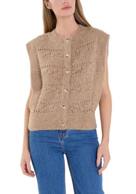ENGLISH FACTORY Women's Chunky Textured Knit Vest, Brown, Medium