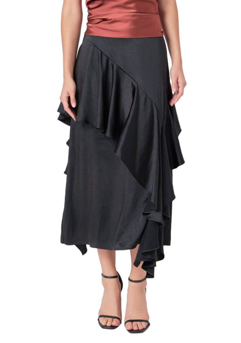 Satin Waterfall Midi Skirt
