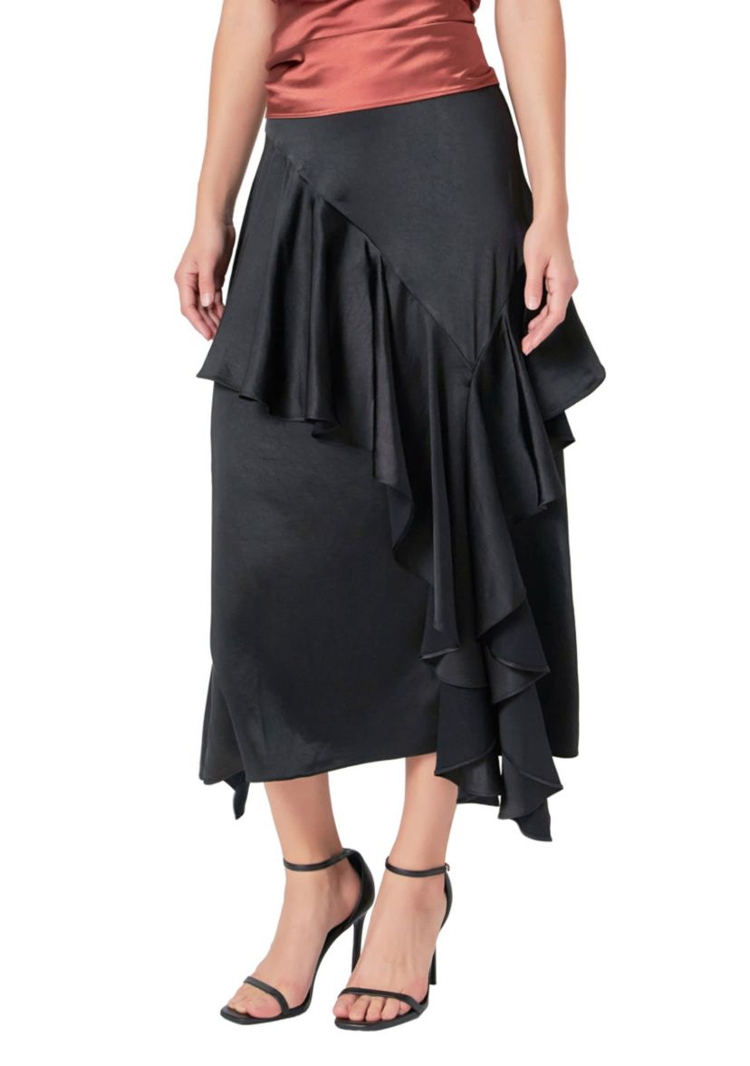 Satin Waterfall Midi Skirt