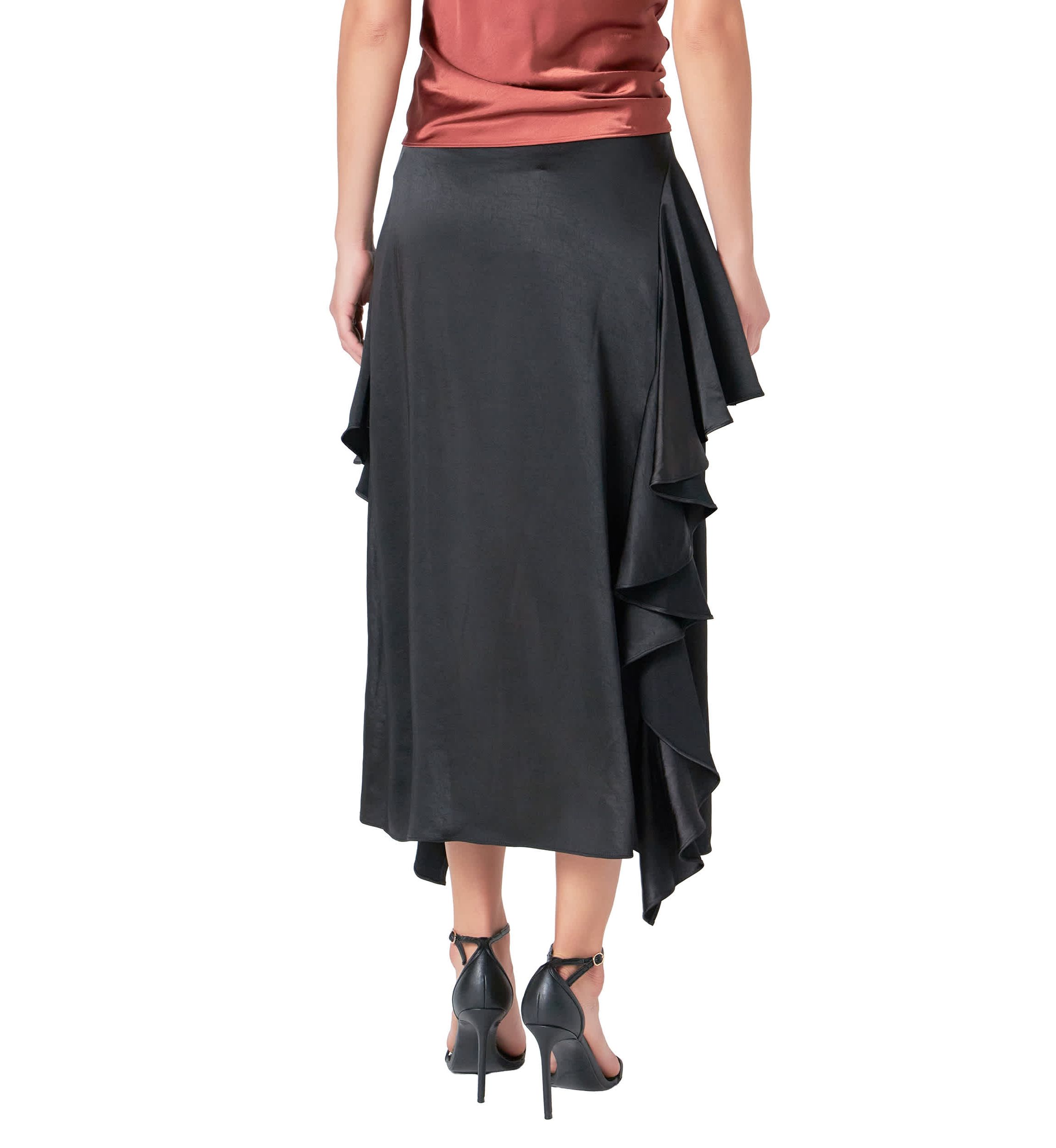 Satin Waterfall Midi Skirt