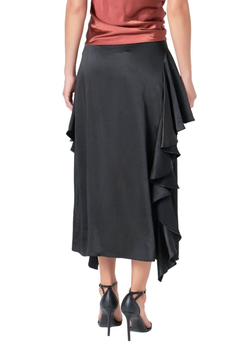 Satin Waterfall Midi Skirt