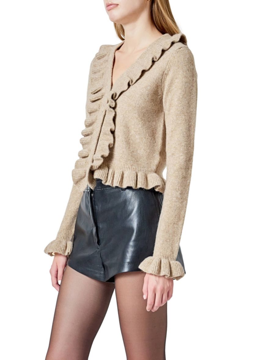 Ruffled V-Neck Cardigan