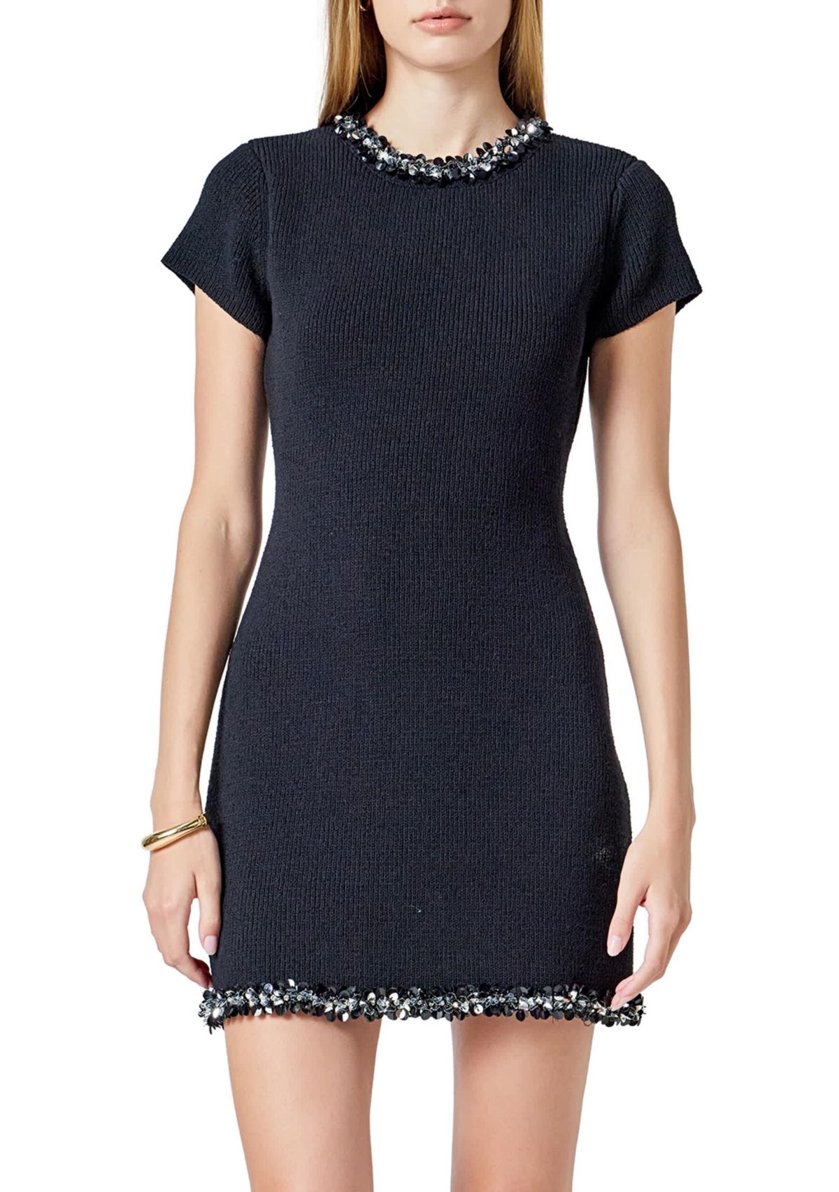 Jewel Trim Knit Mini Dress