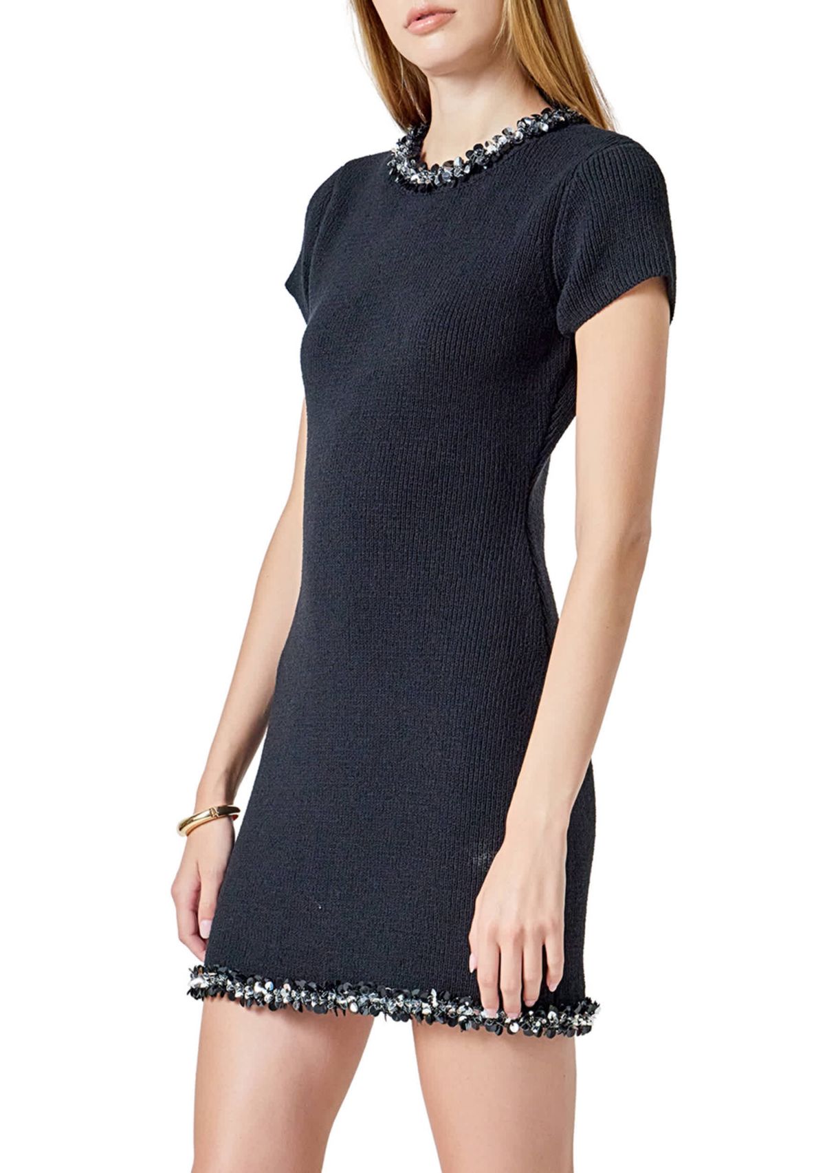 Jewel Trim Knit Mini Dress