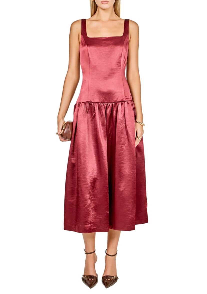 Satin Velvet Drop Waist Midi Dress
