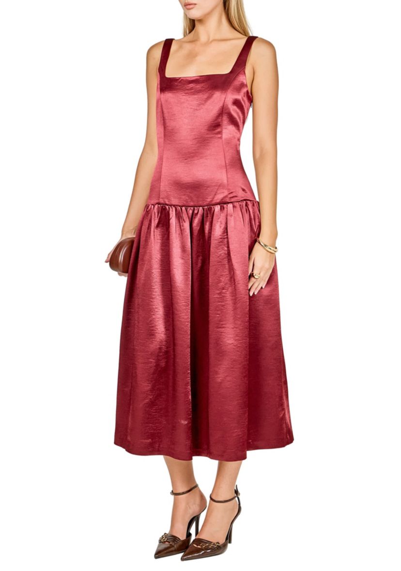 Satin Velvet Drop Waist Midi Dress