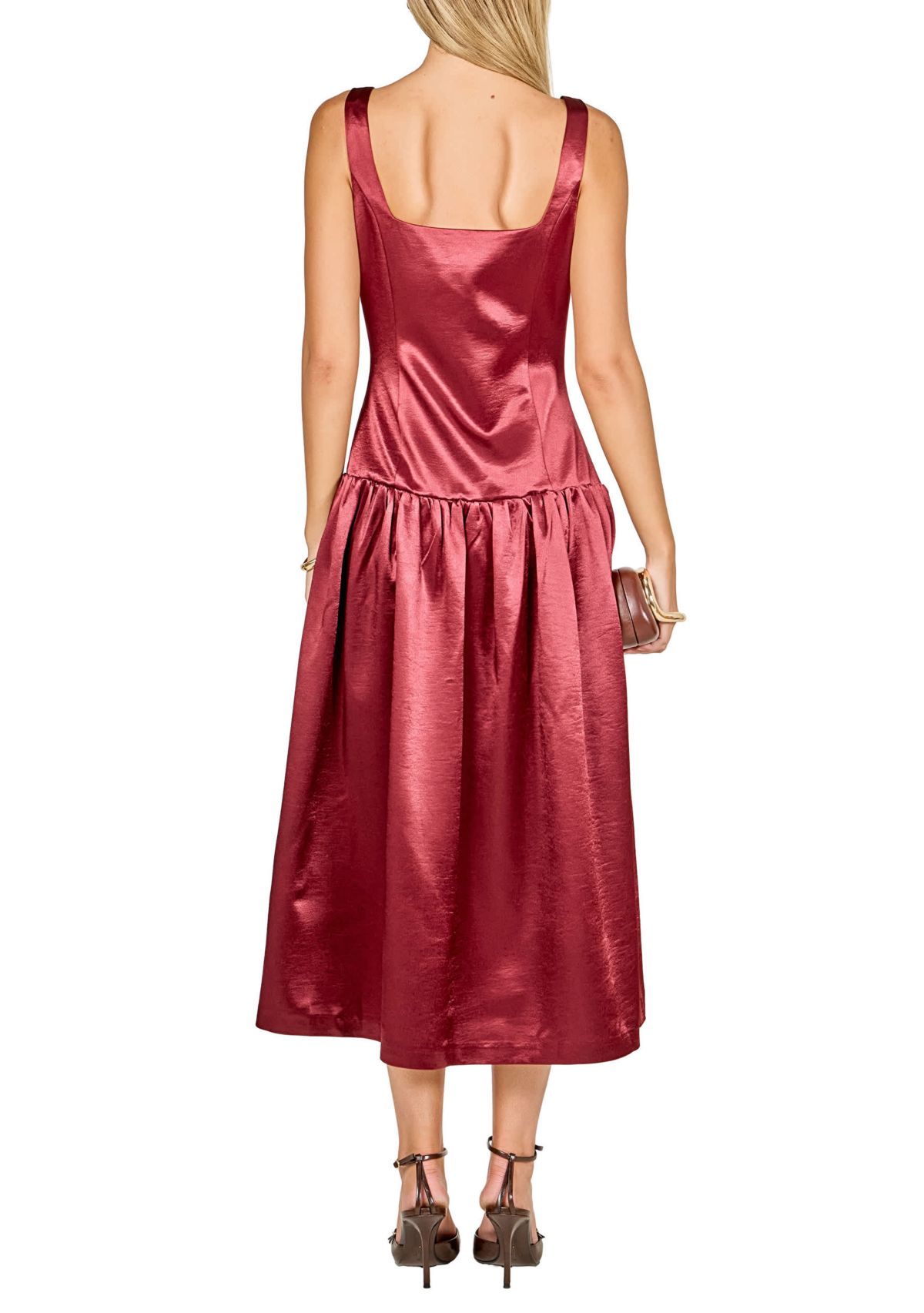 Satin Velvet Drop Waist Midi Dress