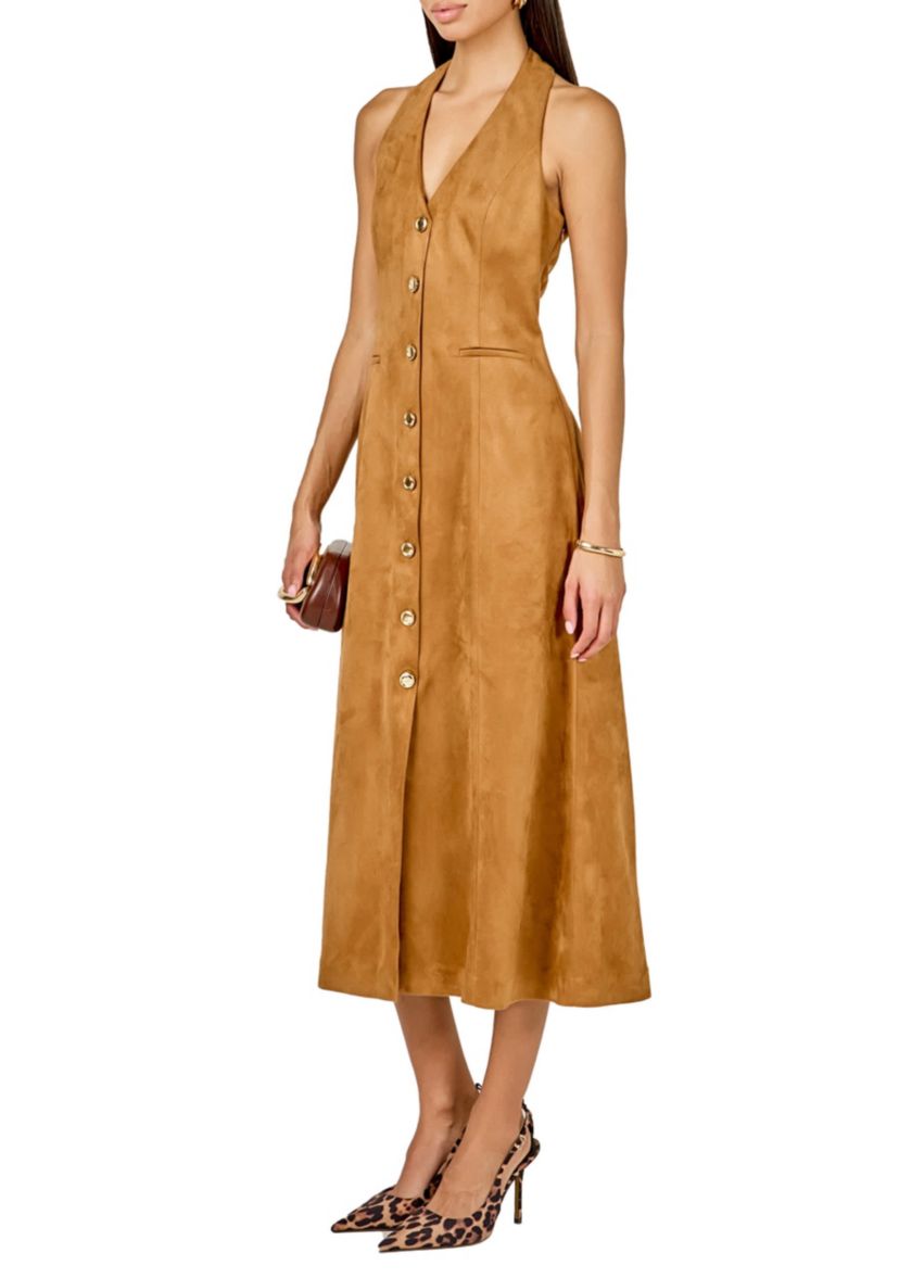 Suede Fitted Midi Dress