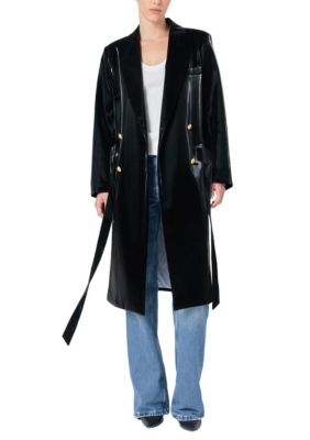 Endless Rose Women's Shiny Vegan Leather Trench Coat, Black, Small