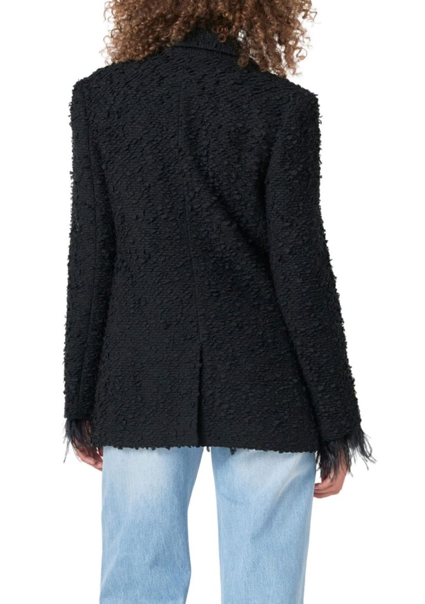 Feather-Trimmed Tweed Blazer