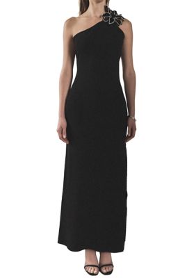 Endless Rose Women's Flower Detail One Shoulder Knit Maxi Dress, Black, Small