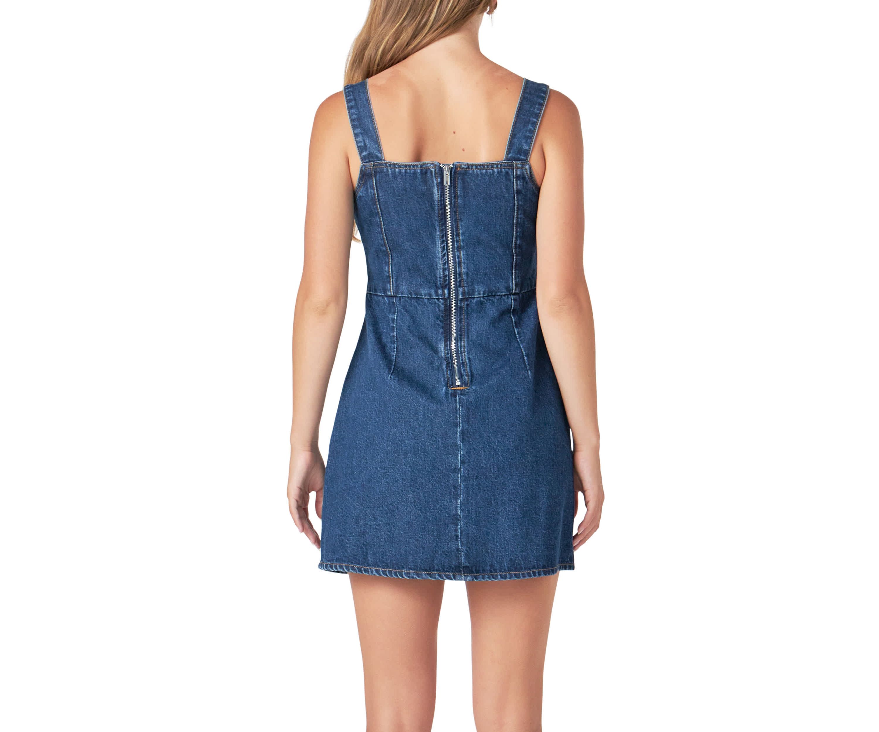 Bow Trim Denim Mini Dress
