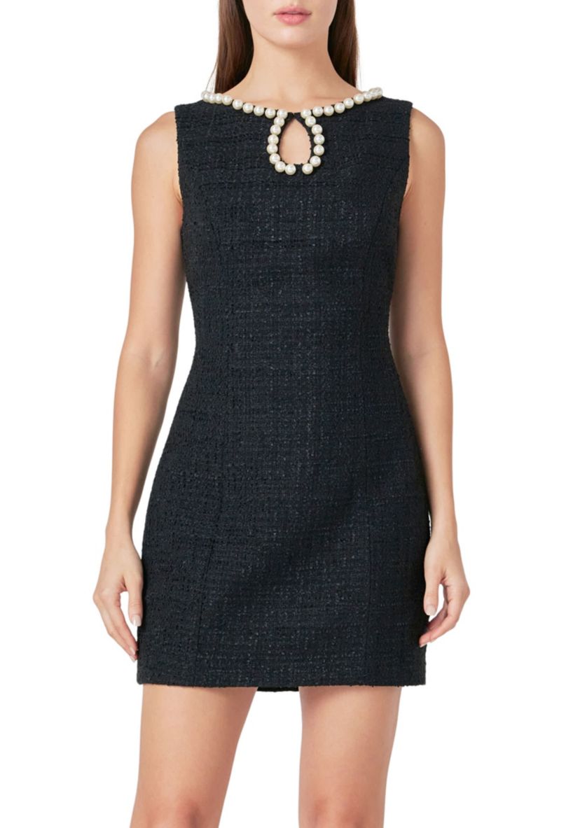 Pearl Accented Cutout Mini Dress