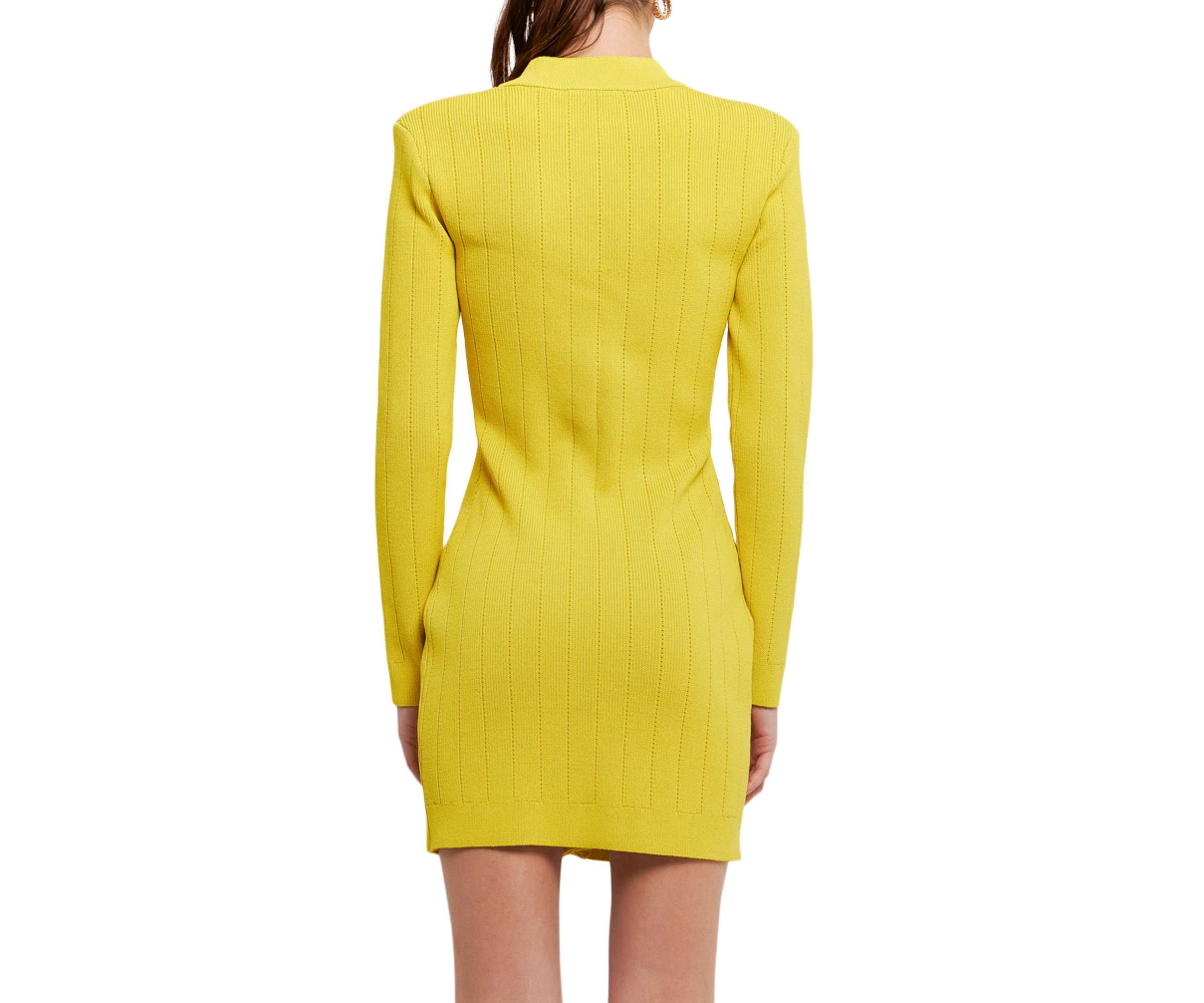 Shank Button V-neckline Knit Mini Dress