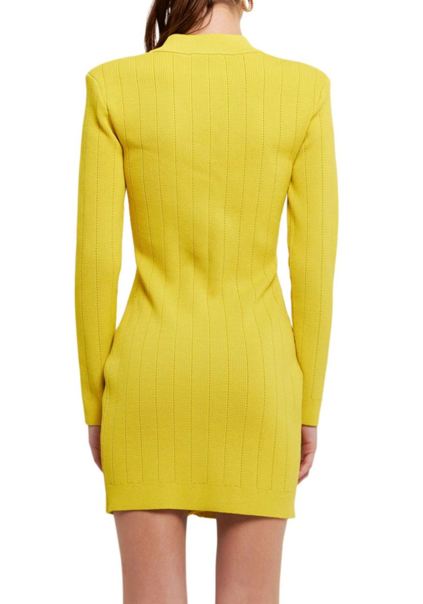 Shank Button V-neckline Knit Mini Dress