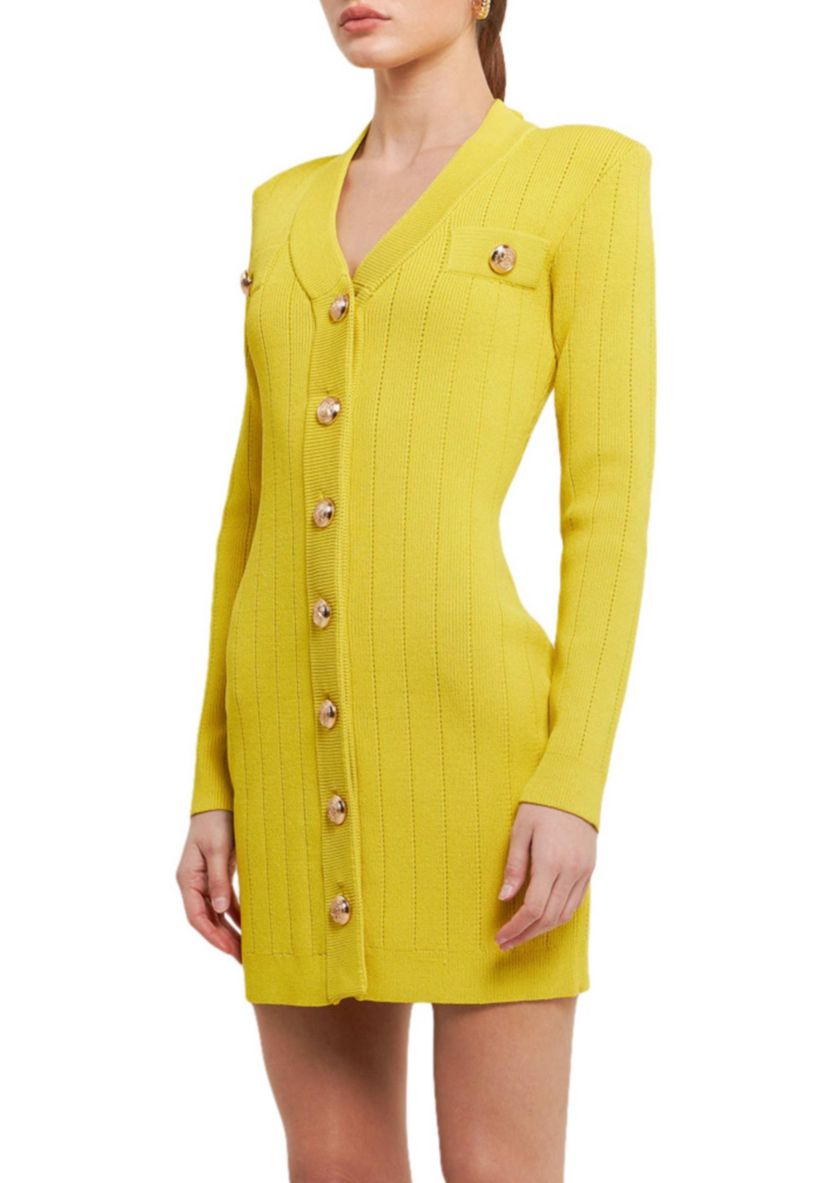 Shank Button V-neckline Knit Mini Dress