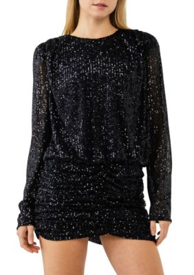 Ruched Sequin Mini Dress