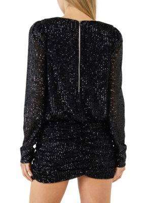 Ruched Sequin Mini Dress