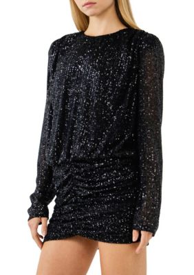 Ruched Sequin Mini Dress