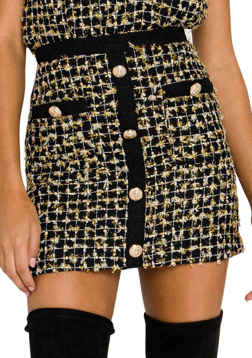 Womens  Tweed Button Down Mini Skirt 