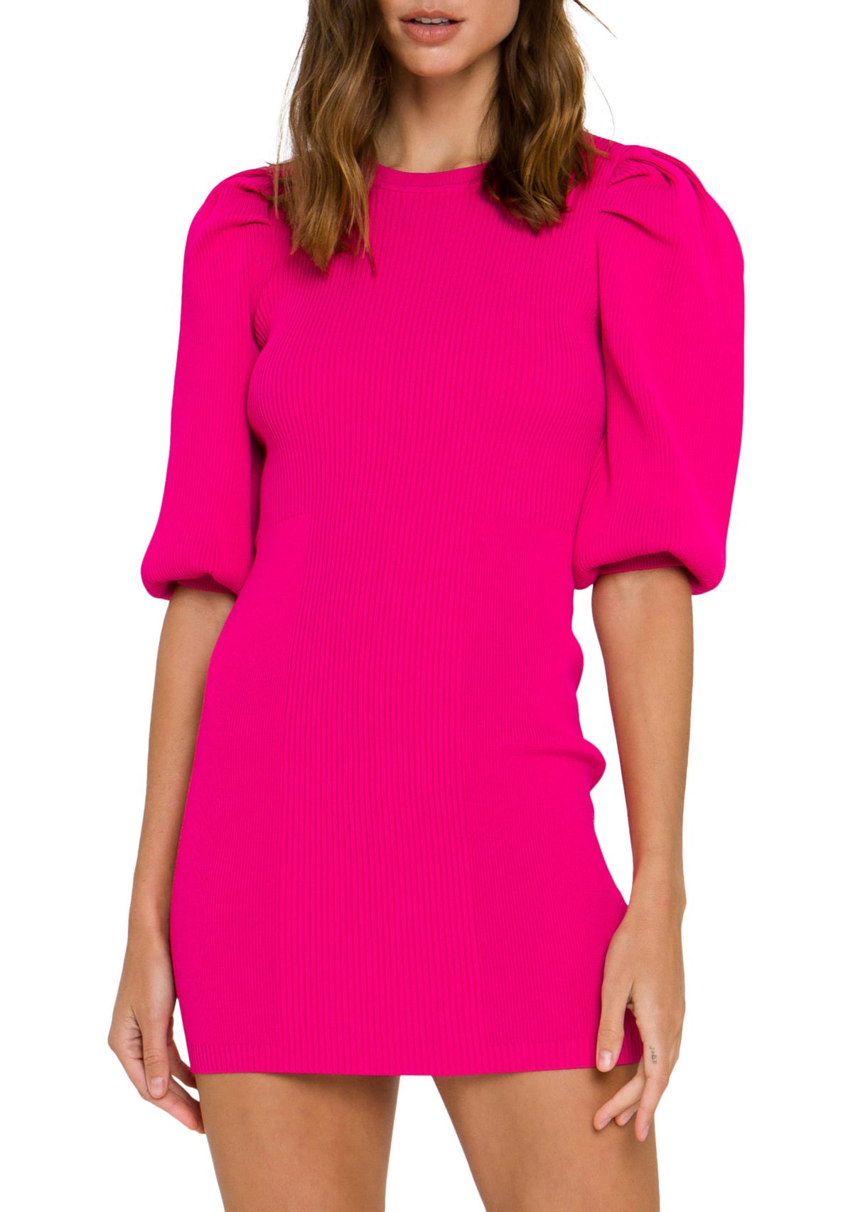 Womens 	  Puff Sleeve Knit Dress 