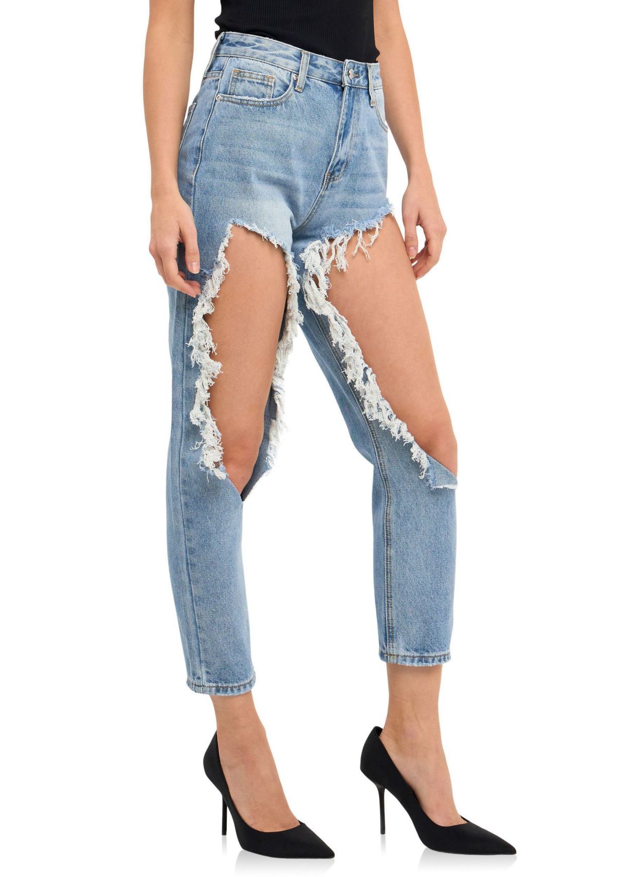 High Waist Destroyed Jeans