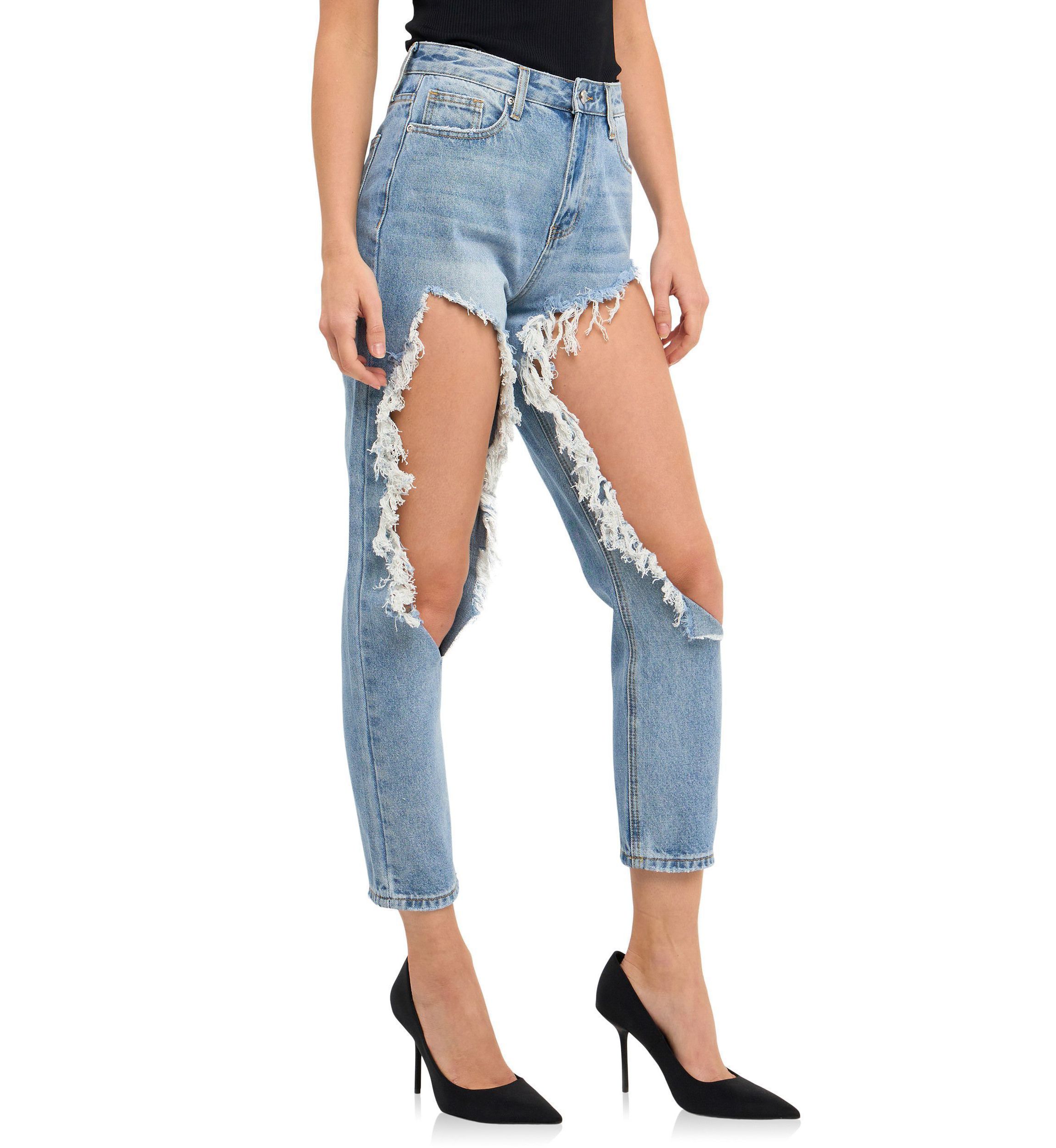 High Waist Destroyed Jeans