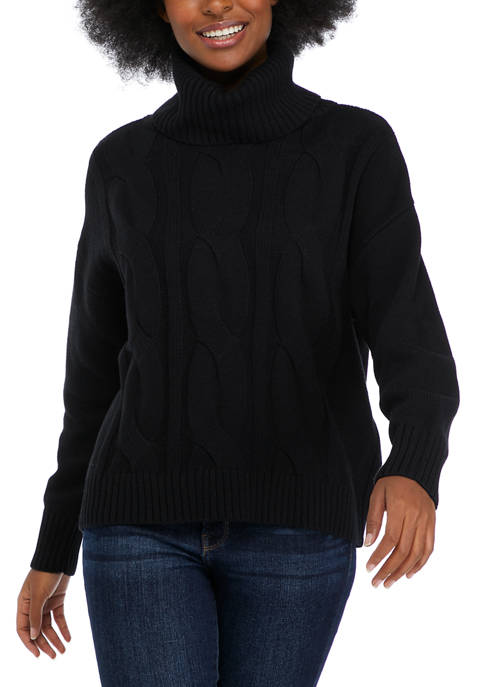 Long Sleeve Cable Knit Mock Neck Sweater 