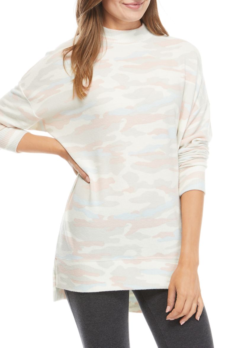 Studio Womens Long Sleeve Mock Neck Tunic Shirt 