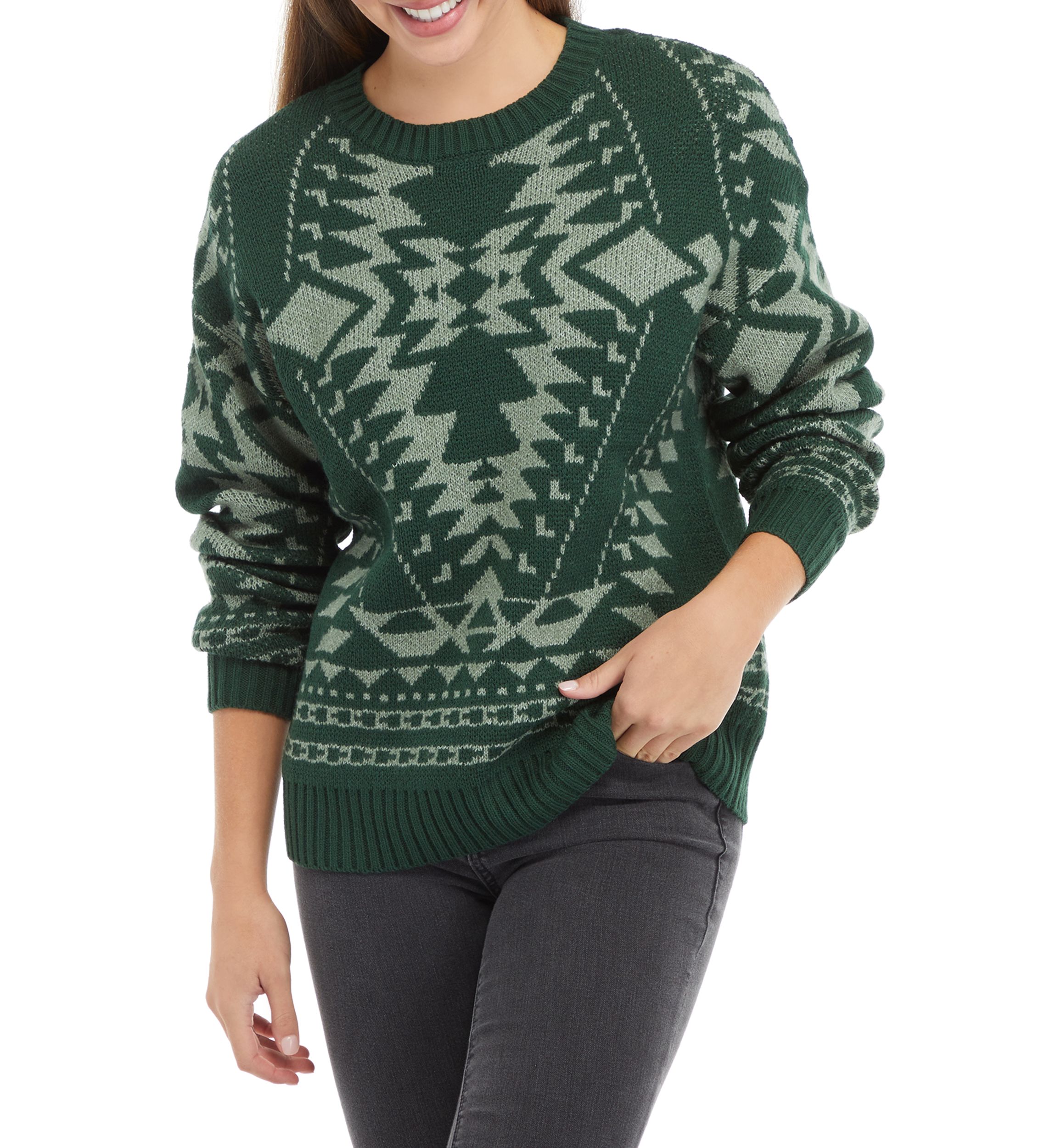 Womens Long Sleeve Printed Sweater 