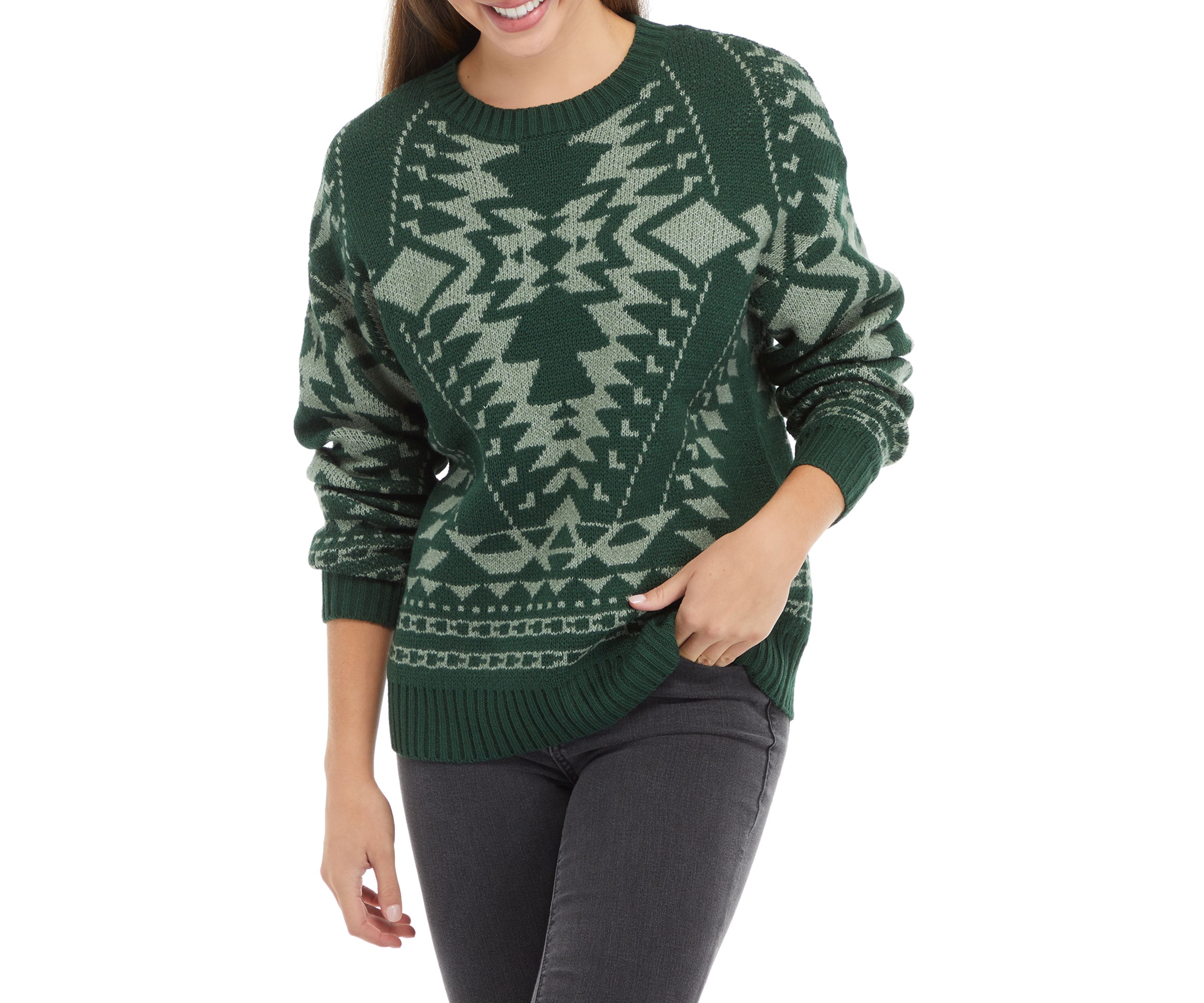 Womens Long Sleeve Printed Sweater 