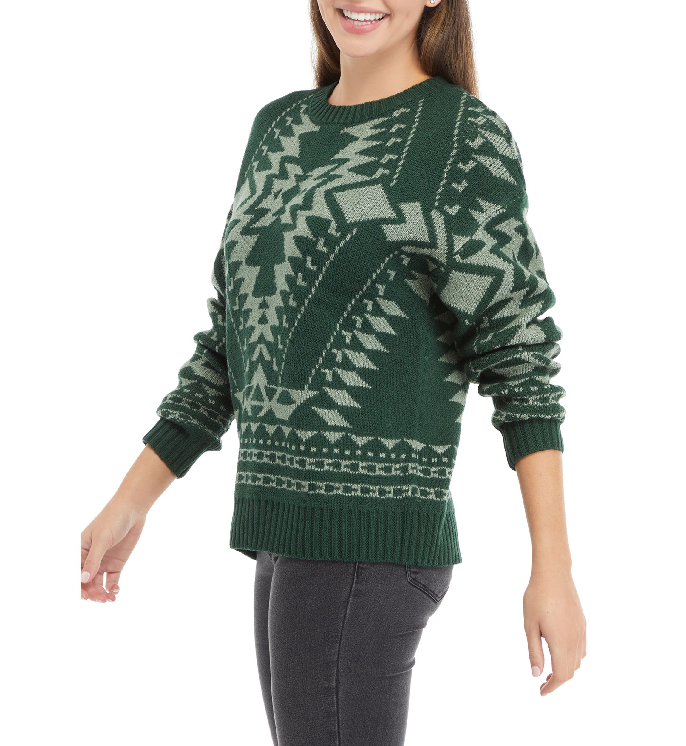 Womens Long Sleeve Printed Sweater 